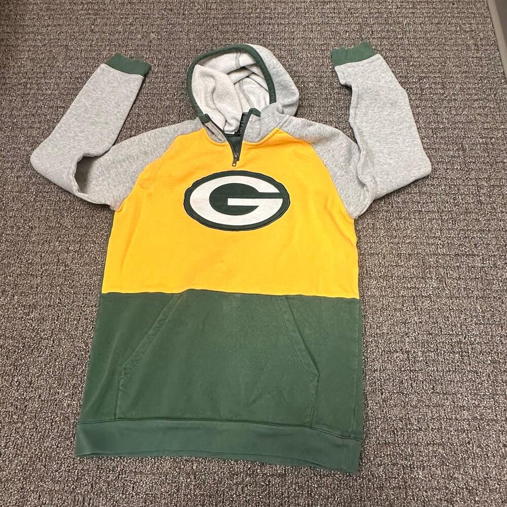Green Bay Packers NFL Team Apparel Quarter Zip Hoodie‎ Youth Size Large FLAW